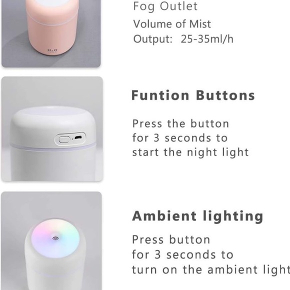 NEW White H2O Humidifier with LED Night Light - Picture 6 of 10